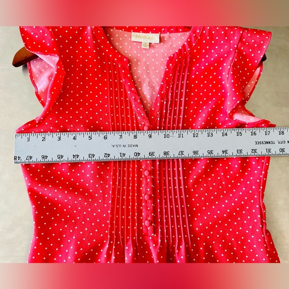 Modcloth Blouse Flutter Sleeve Top Red & White Polkadot SZ SMALL NEW - Picture 13 of 15